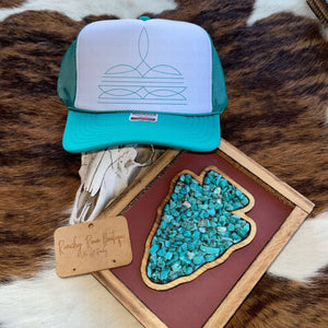 Boot Stitch Trucker Hat - Turquoise & White