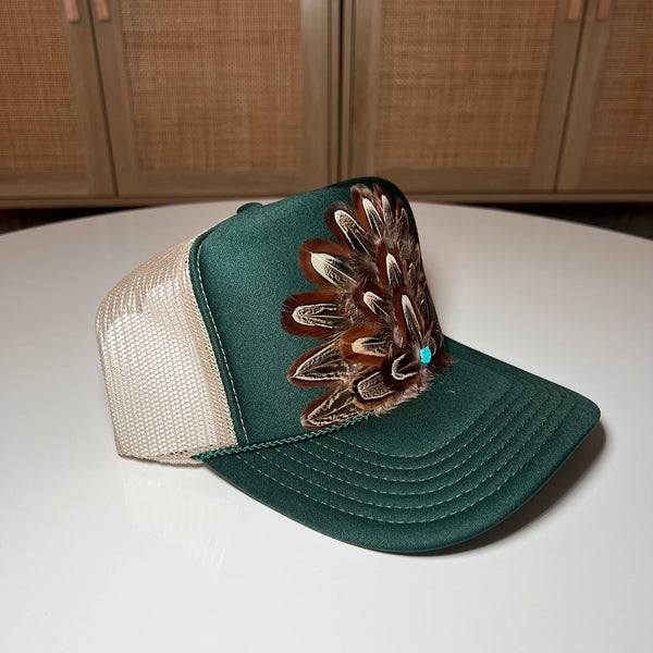 FEATHER Trucker Hat- Dark Green Khaki