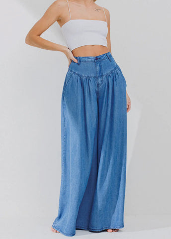 Darcy Wide Leg Chambray Jeans