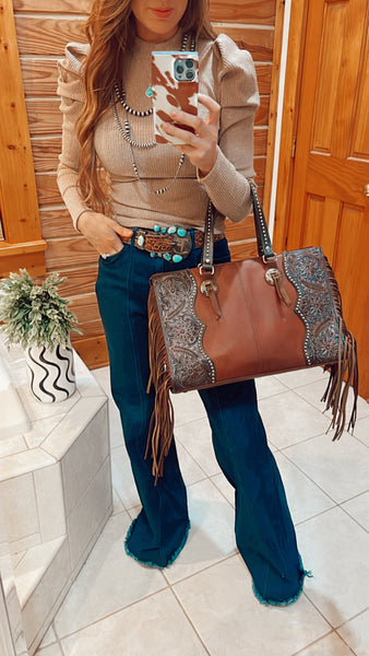 Beth Leather Tooled Fringe Bag