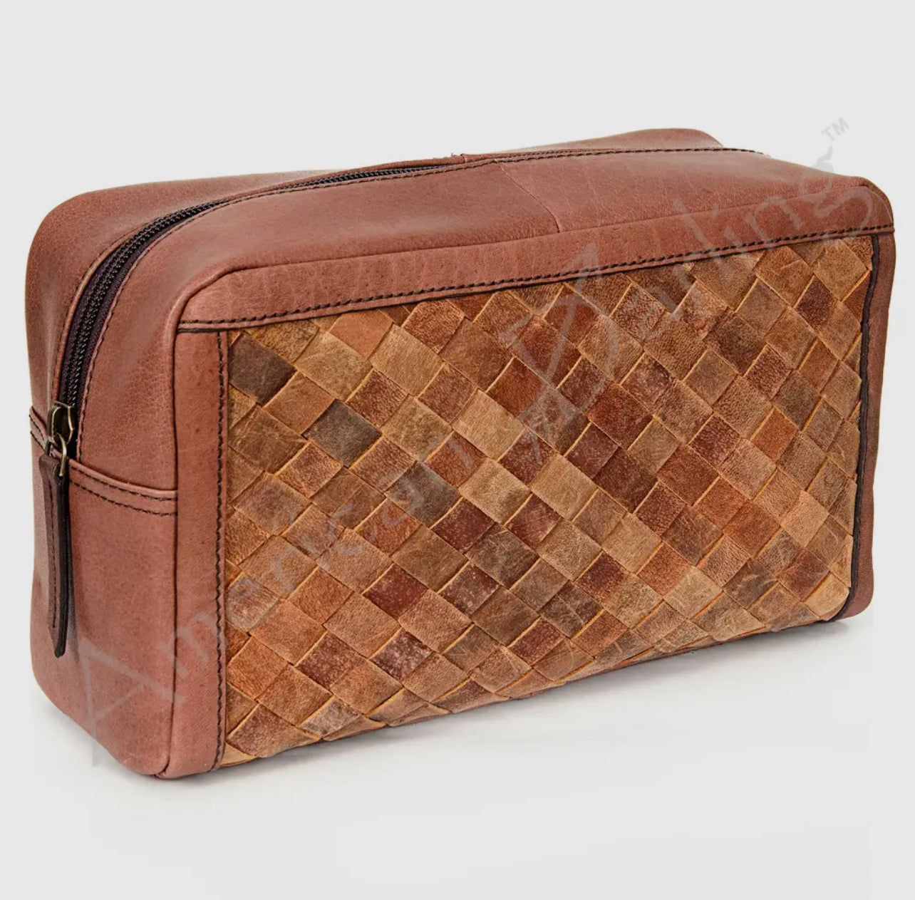 Basket weaved Leather Makeup Bag