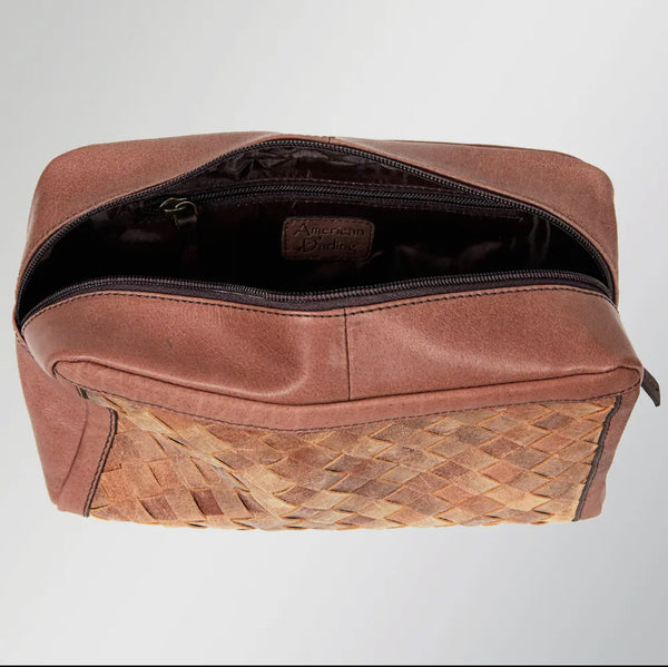 Basket weaved Leather Makeup Bag