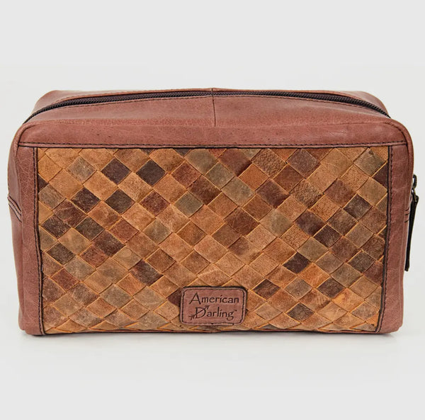 Basket weaved Leather Makeup Bag