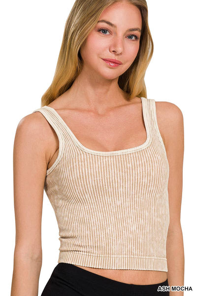 Lacey Ribbed Tank Top- Tan