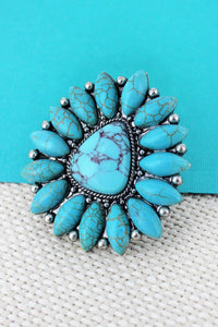 Turquoise Beaded Silvertone Triangle Ring