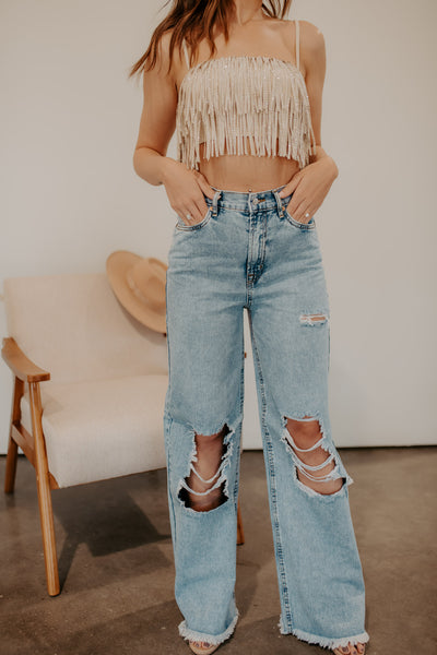 Daisy Denim Wide Leg Distressed Jean